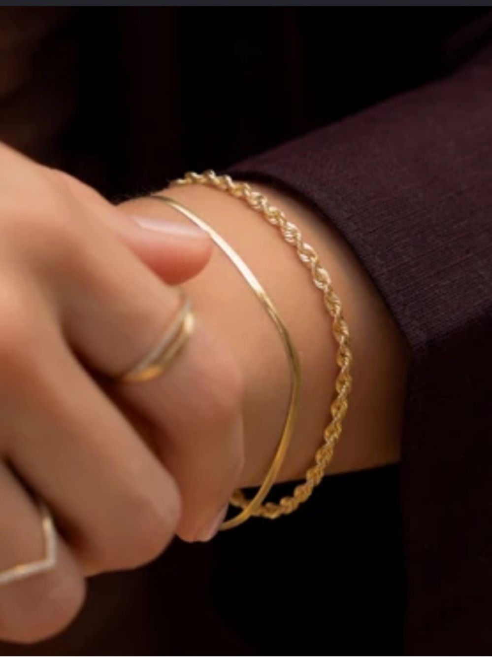 Vintage 12K Gold Filled Thin Herringbone Chain  Bracelet